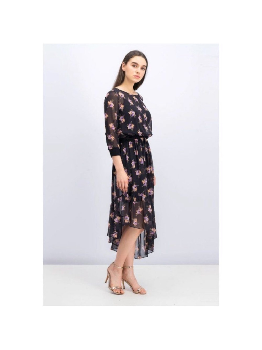 Marciano Black Sheer Floral High-Low Dress - Picture 2 of 10